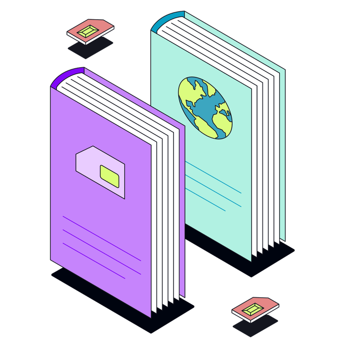 Illustration of two books and SIM cards