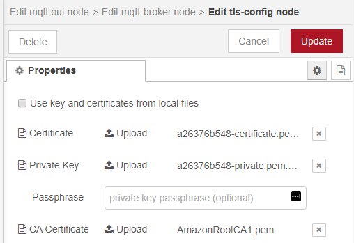 Upload certificate, private key, and CA certificate