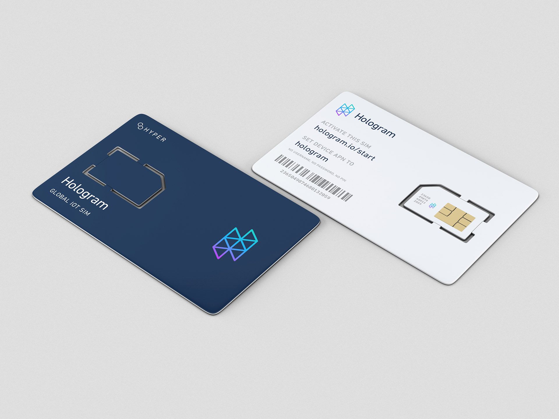 Two Hologram SIM cards sit on a countertop