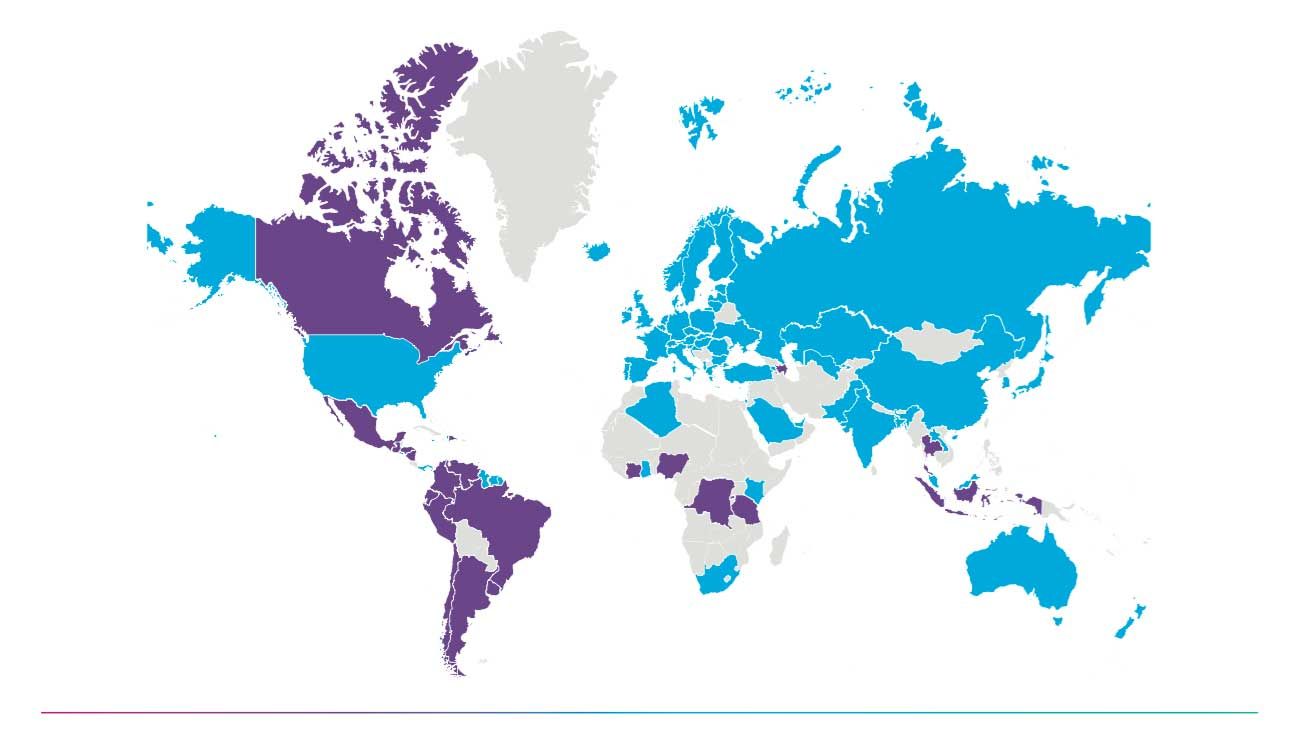 blue and purple world map
