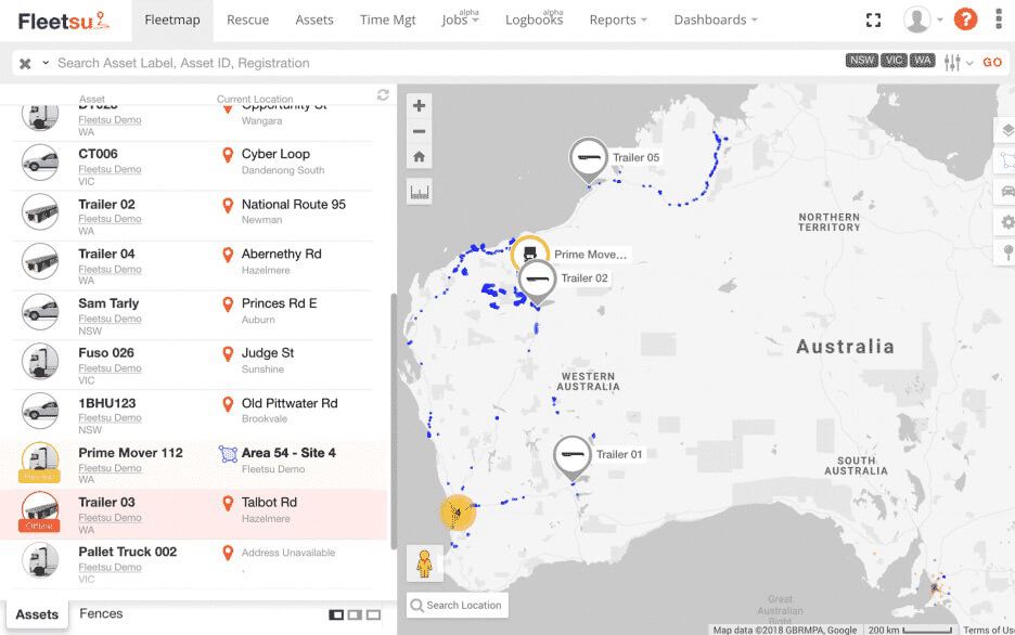 Fleetsu's real-time GPS location Fleetmap
