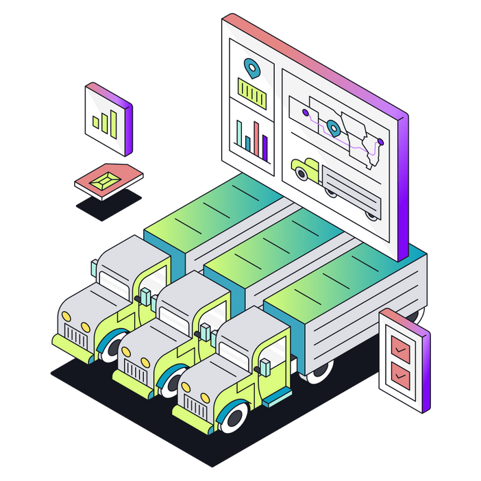 An illustration of a fleet of connected trucks