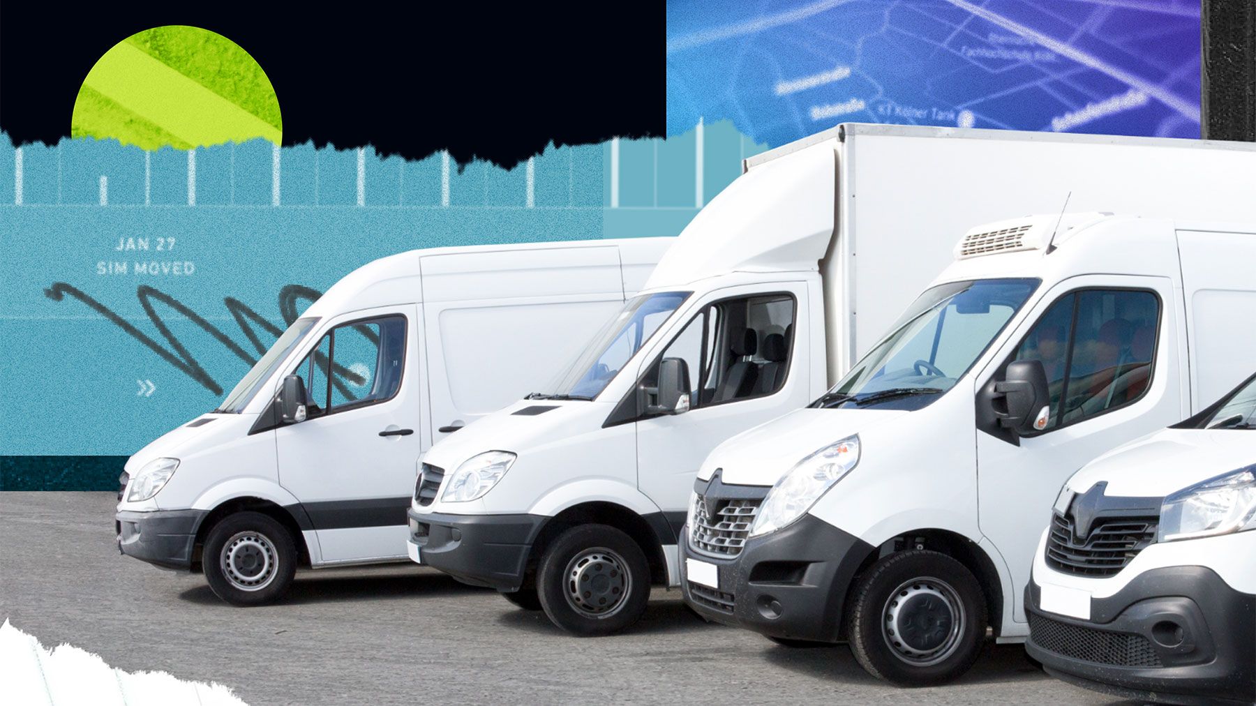 Fleet of white delivery vehicles