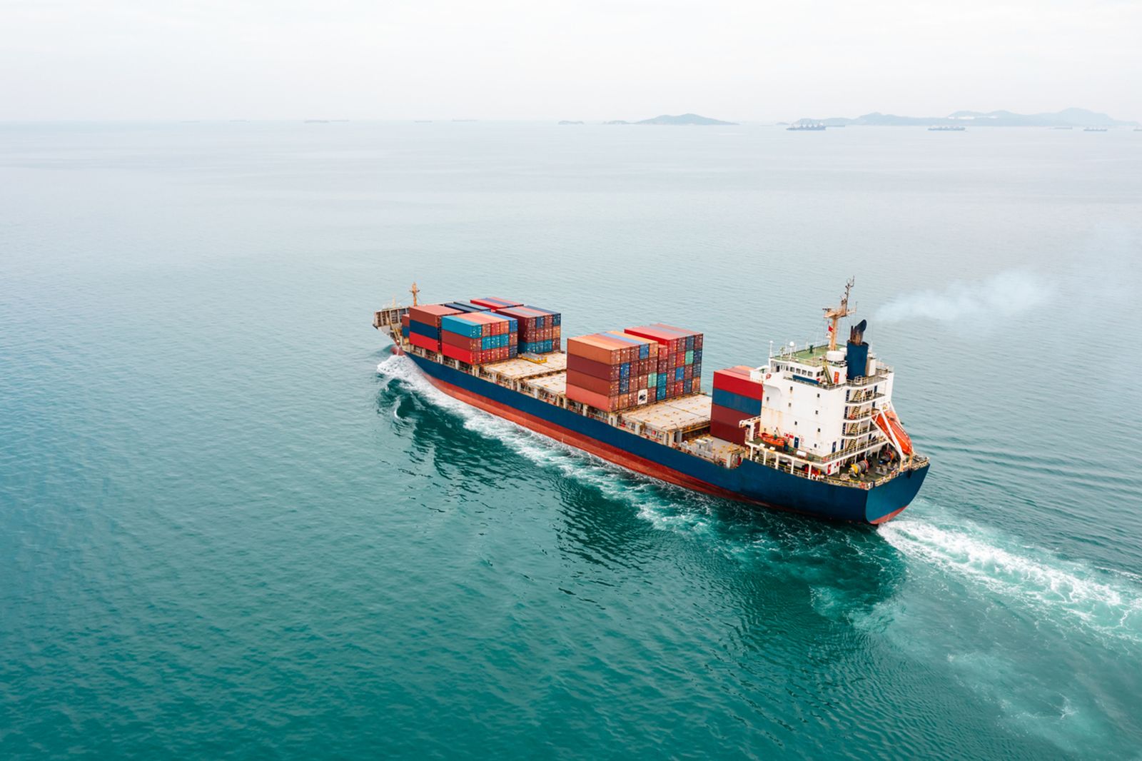 Cargo ship on open ocean