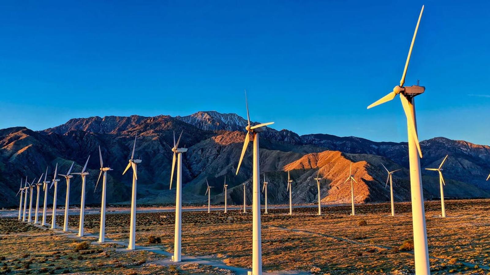 Multiple wind turbines in a vast field