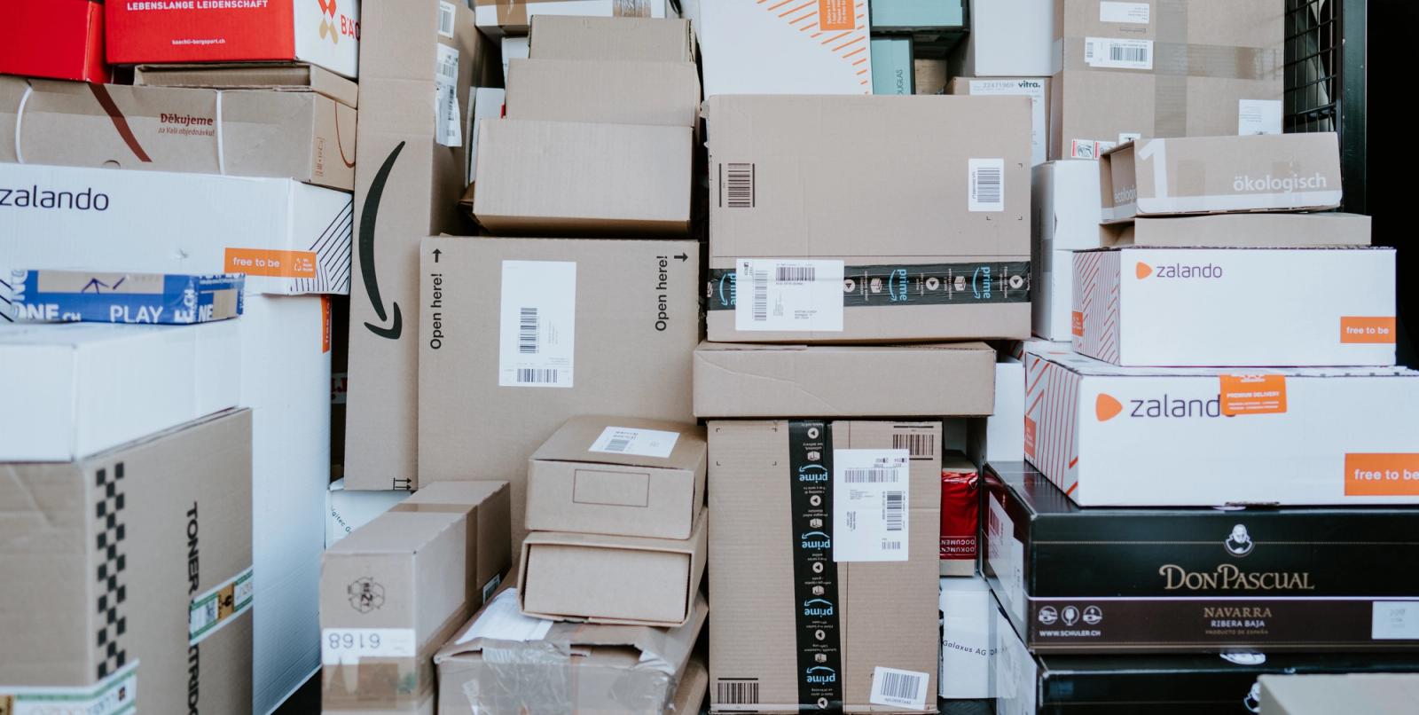Stack of boxes in the back of a delivery truck