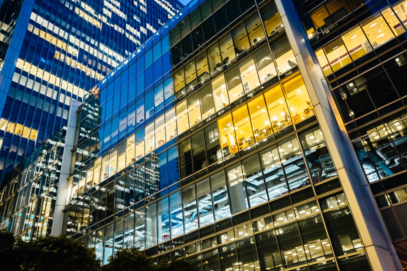 Illuminated office buildings at night