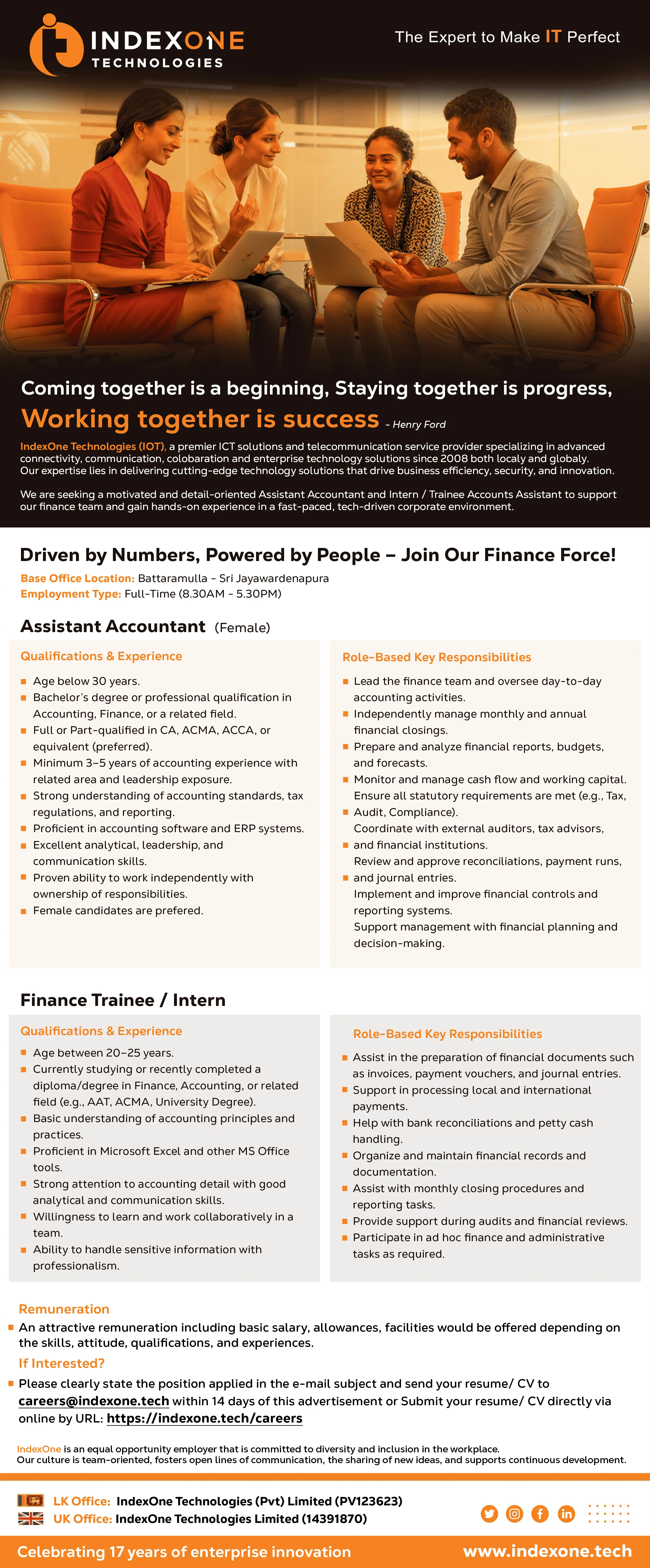 Finance Trainee / Intern - IndexOne Technologies