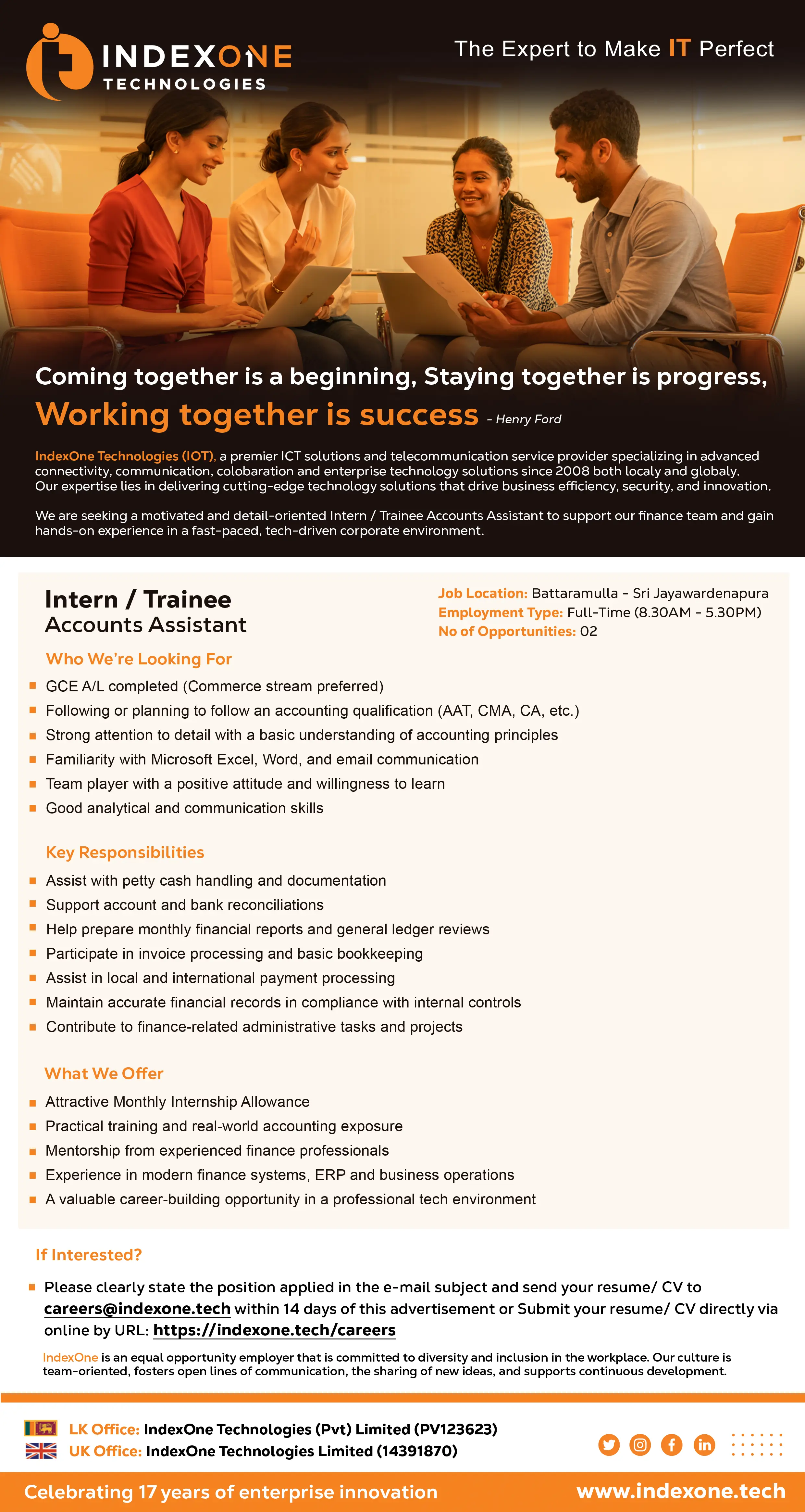 Account Assistant - Intern / Trainee