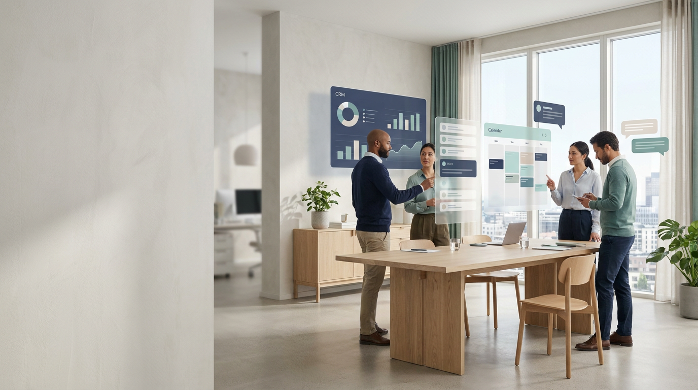 Digitala medarbetare och AI-agenter som hanterar kundservice, bokning och CRM i ett modernt svenskt företag