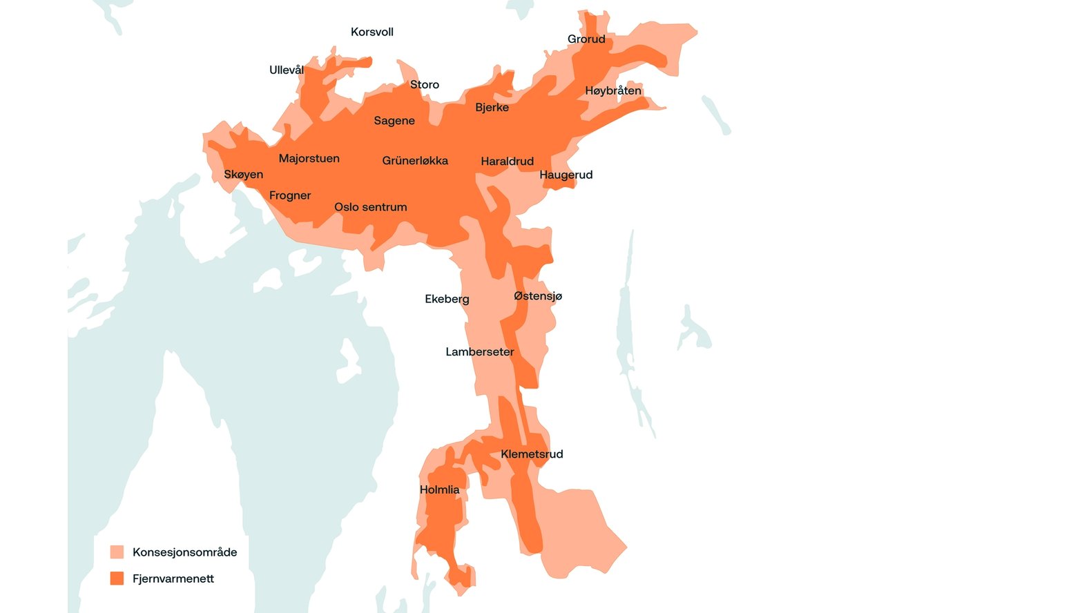 Kart over fjernvarmenettet i Oslo og Celsios konsesjonsområde