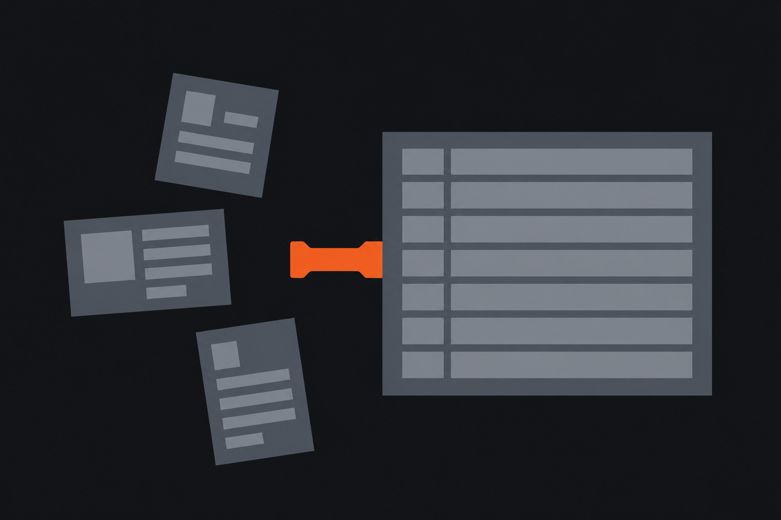 Scattered client inputs being connected into one CRM record by a simple terracotta bridge.