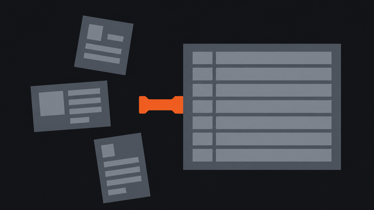 Scattered client inputs being connected into one CRM record by a simple terracotta bridge.
