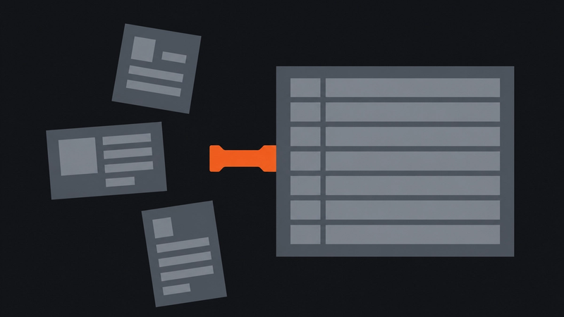 Scattered client inputs being connected into one CRM record by a simple terracotta bridge.
