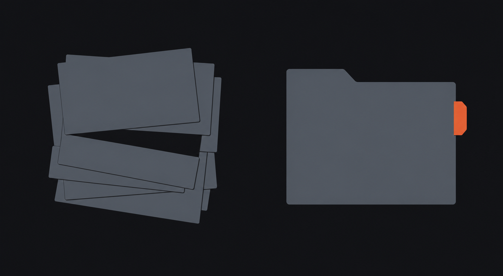 Messy transcript cards compared with a structured client context folder.