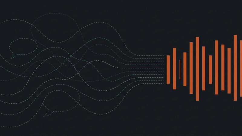 Flowing dashed lines resolving into orderly orange bars, representing conversation turning into structured work