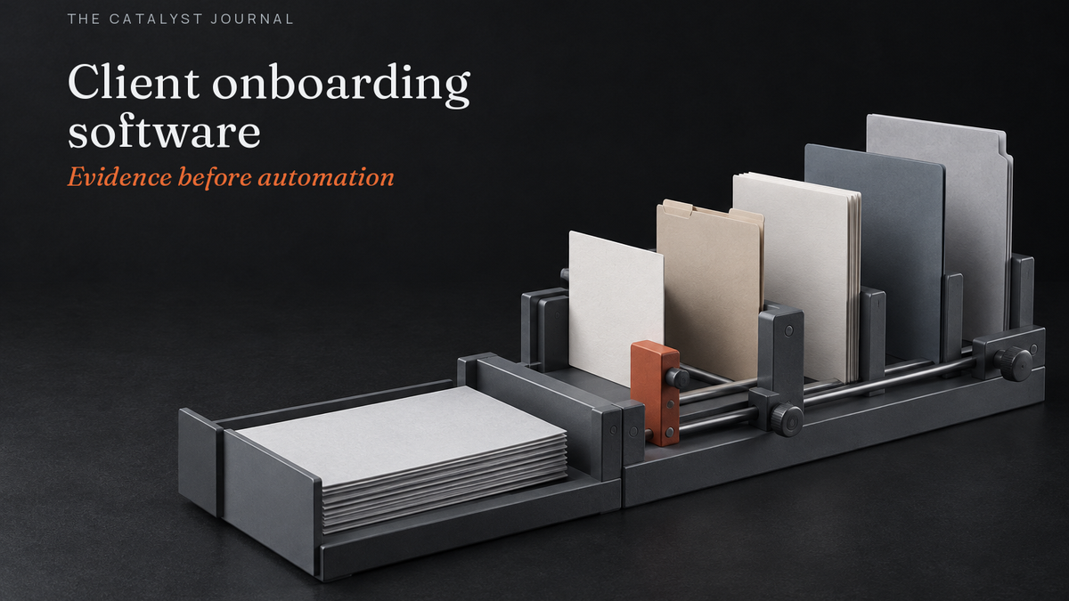 Graphite client intake jig with a terracotta stop holding an unverified file.