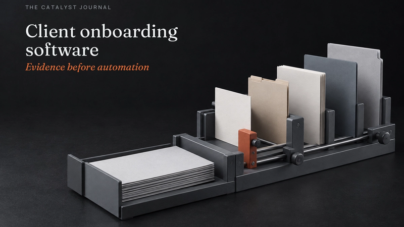 Graphite client intake jig with a terracotta stop holding an unverified file.
