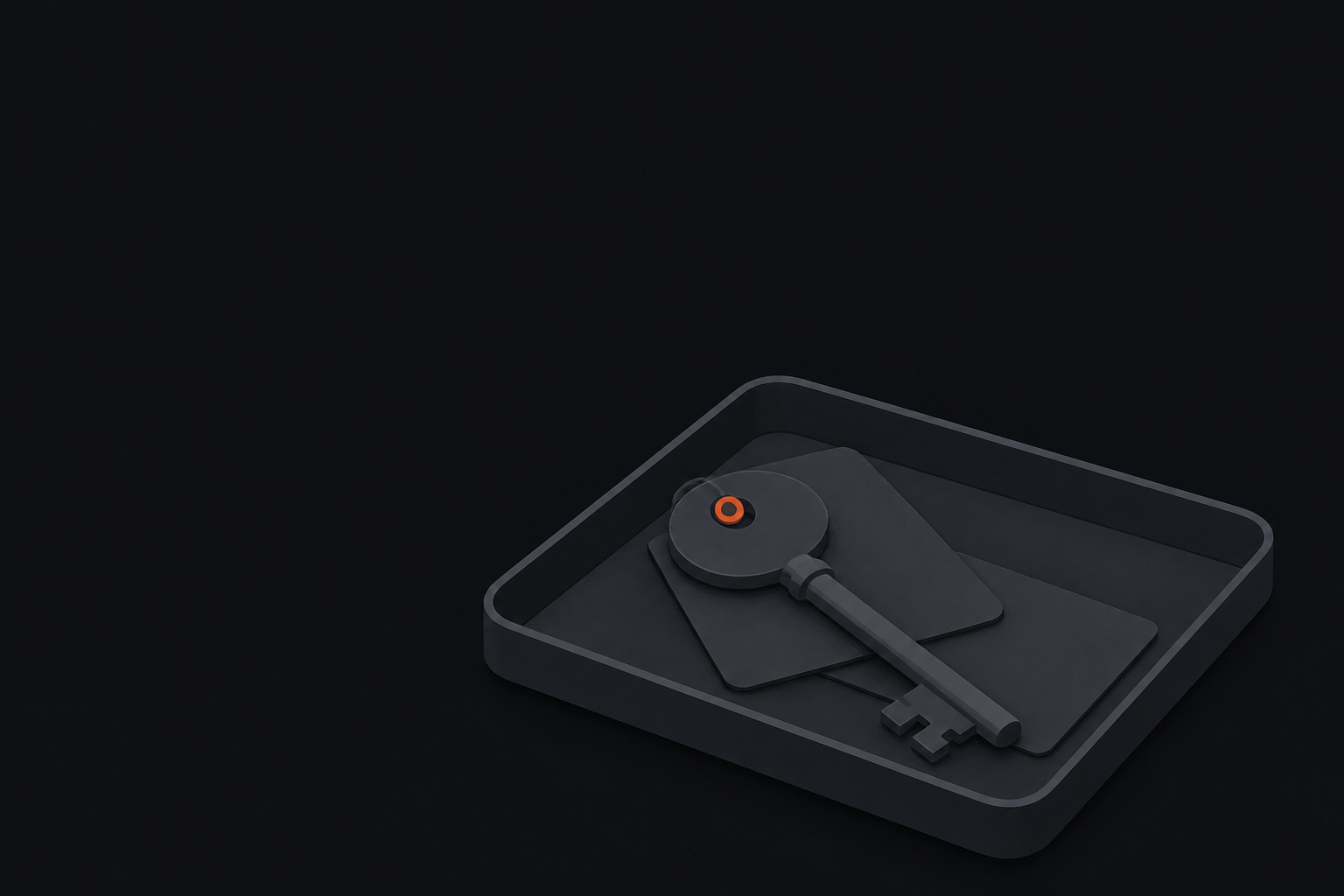 Catalyst editorial thumbnail showing a slate key in a quiet tray with one terracotta detail, symbolising business memory surviving turnover.