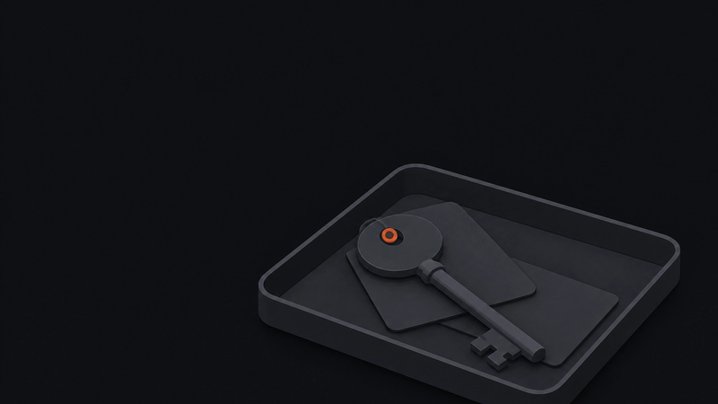 Catalyst editorial thumbnail showing a slate key in a quiet tray with one terracotta detail, symbolising business memory surviving turnover.
