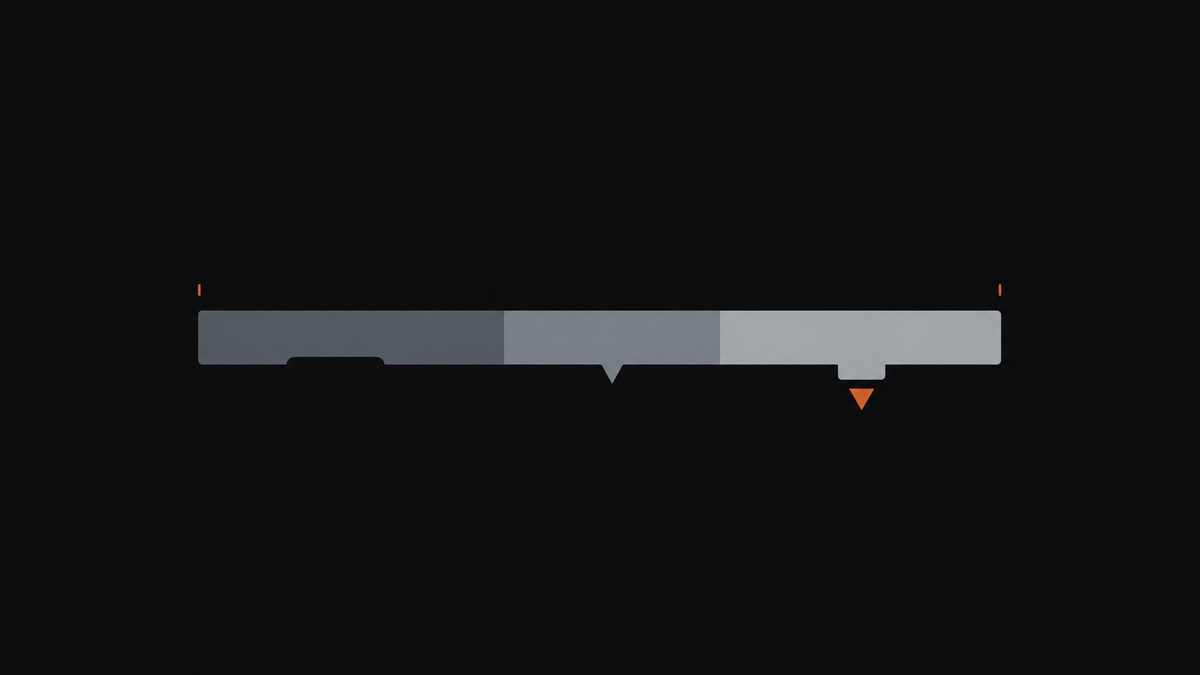 Catalyst editorial thumbnail showing a slate comparison gauge with a small terracotta selector aligned to the right notch, symbolising choosing AI tools by business fit.