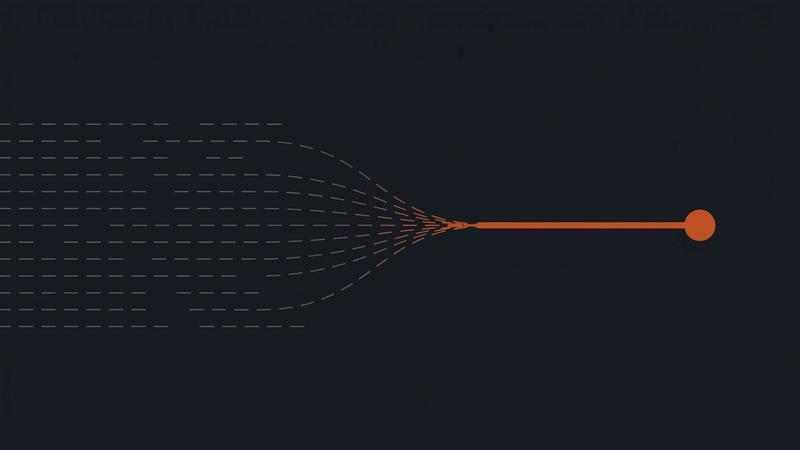 Faint dashed lines converging into a single solid orange line and dot, representing scattered context consolidating into reliable infrastructure