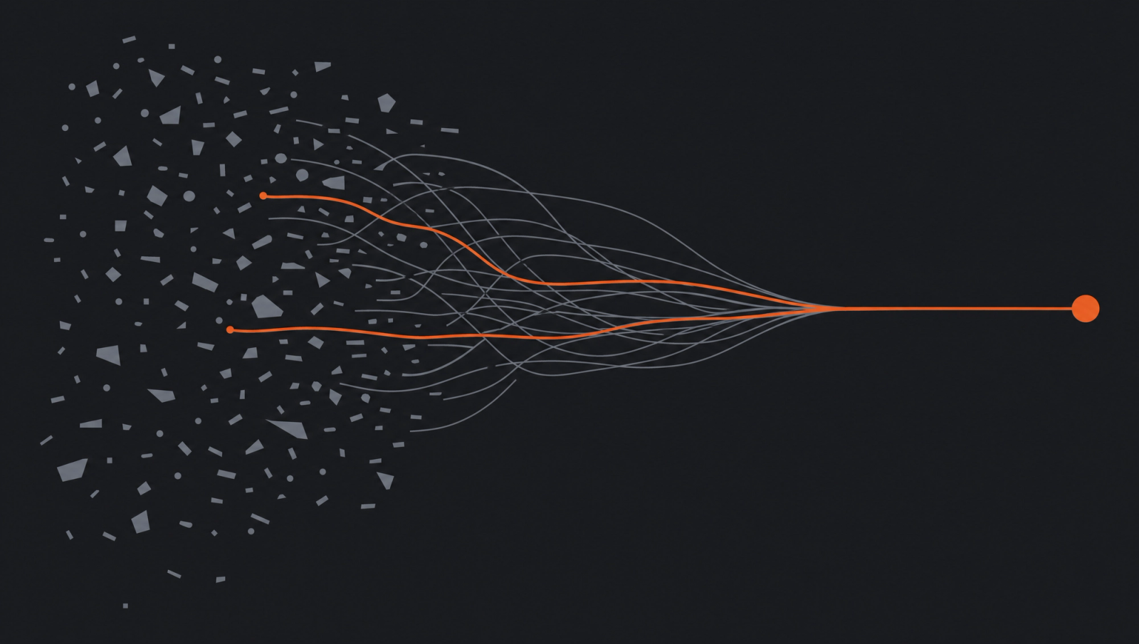 Diagram showing noisy records filtered into the context that changes judgement.