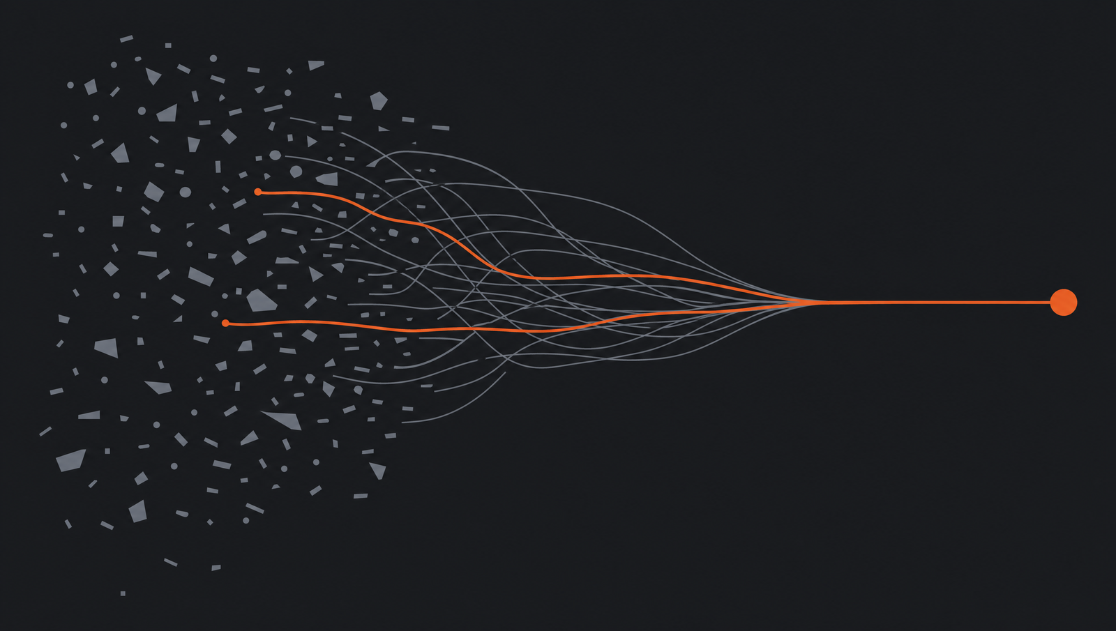 Diagram showing noisy records filtered into the context that changes judgement.