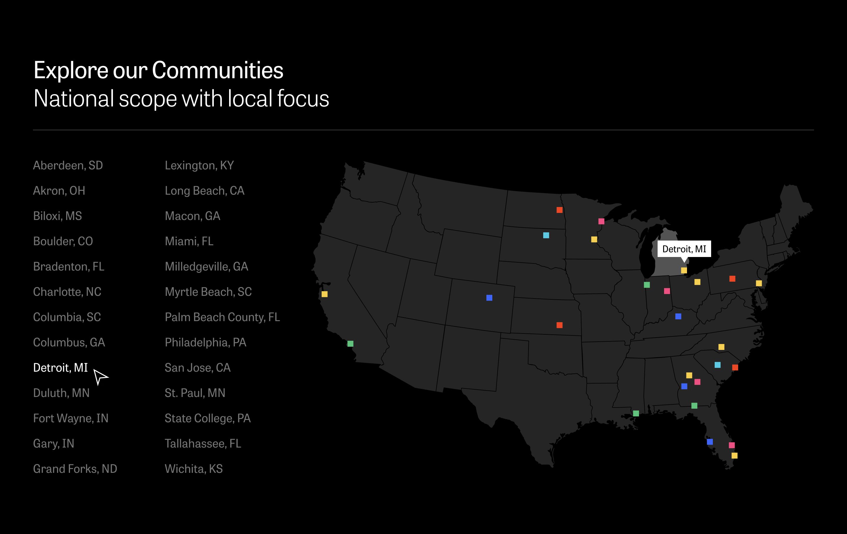 Our Communities: interactive map of Knight communities