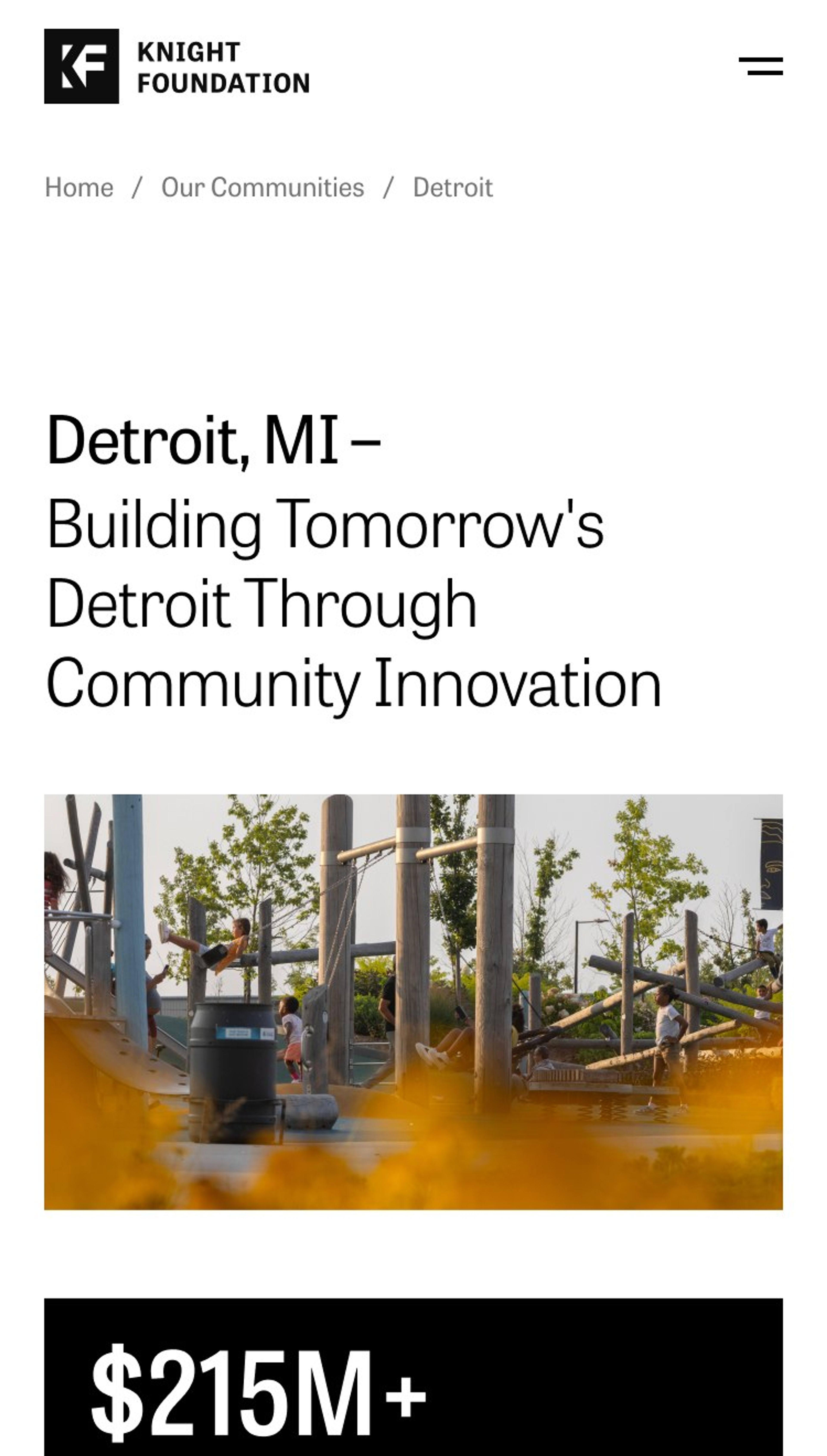 Detroit city page on mobile