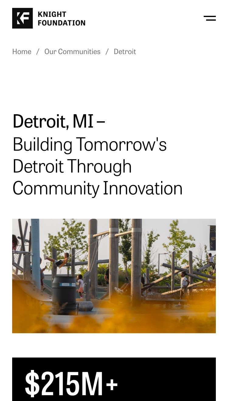 Detroit city page on mobile