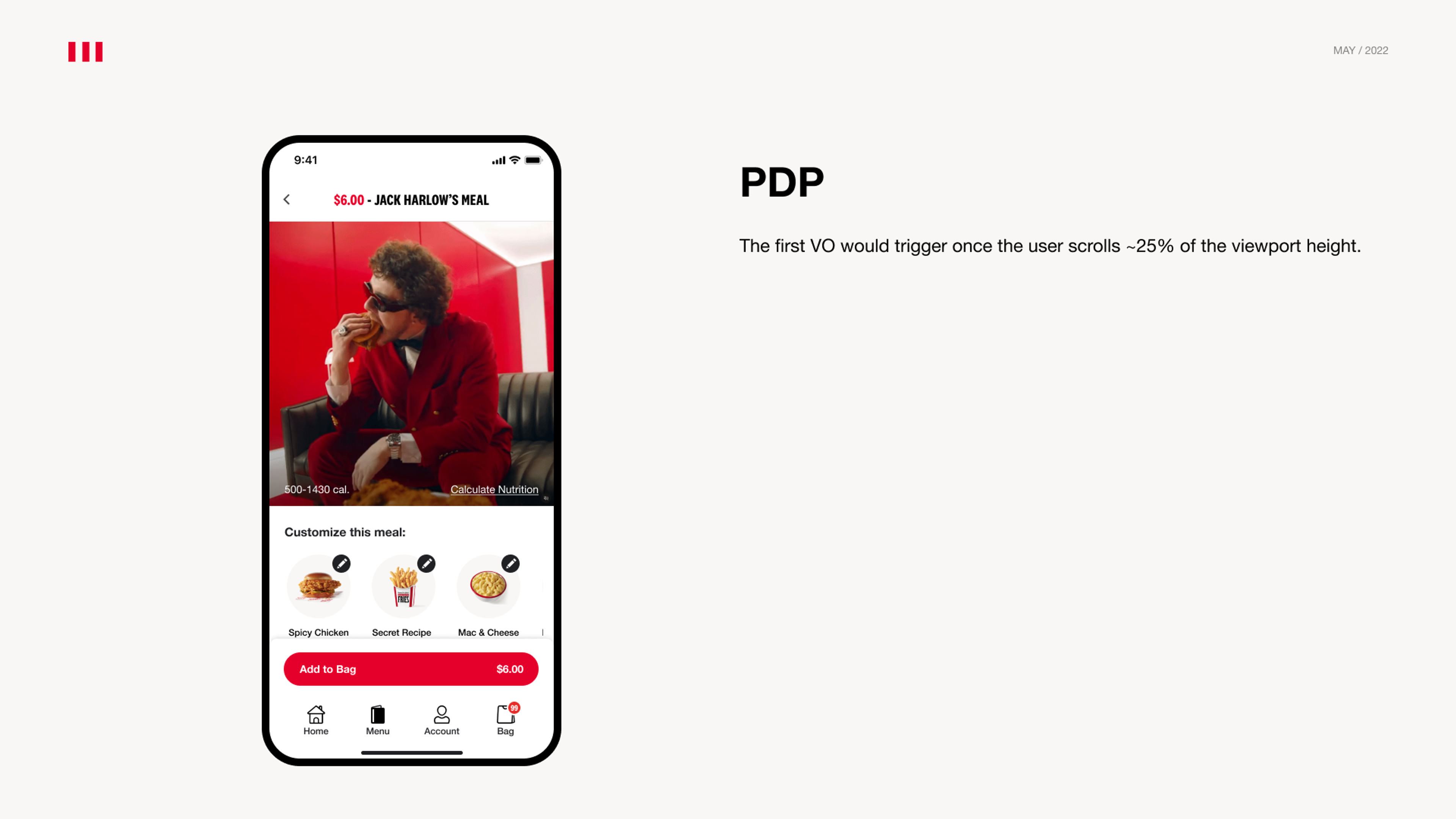 Product page with the first voice-over bubble