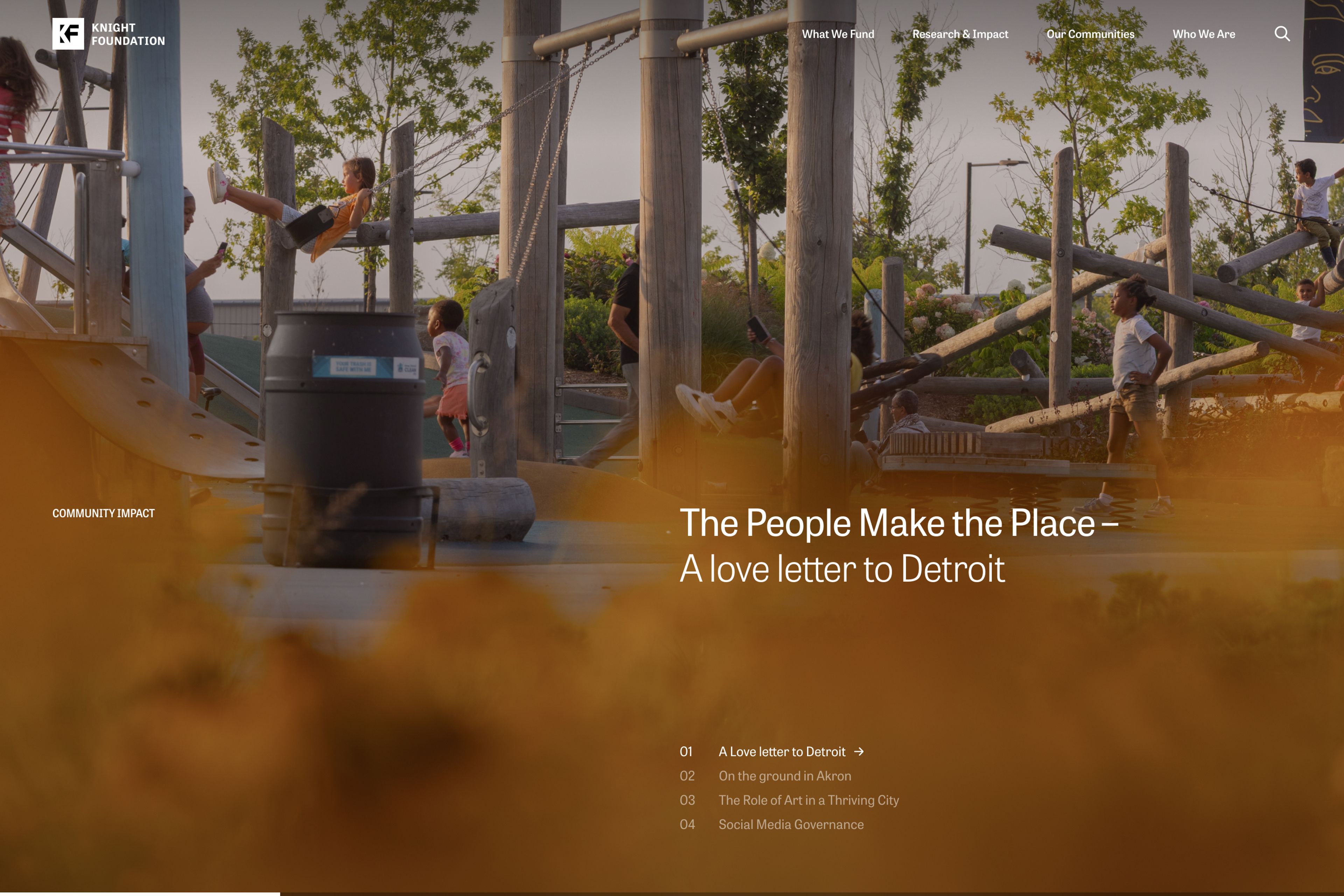 Knight Foundation homepage: “The People Make the Place – A love letter to Detroit”