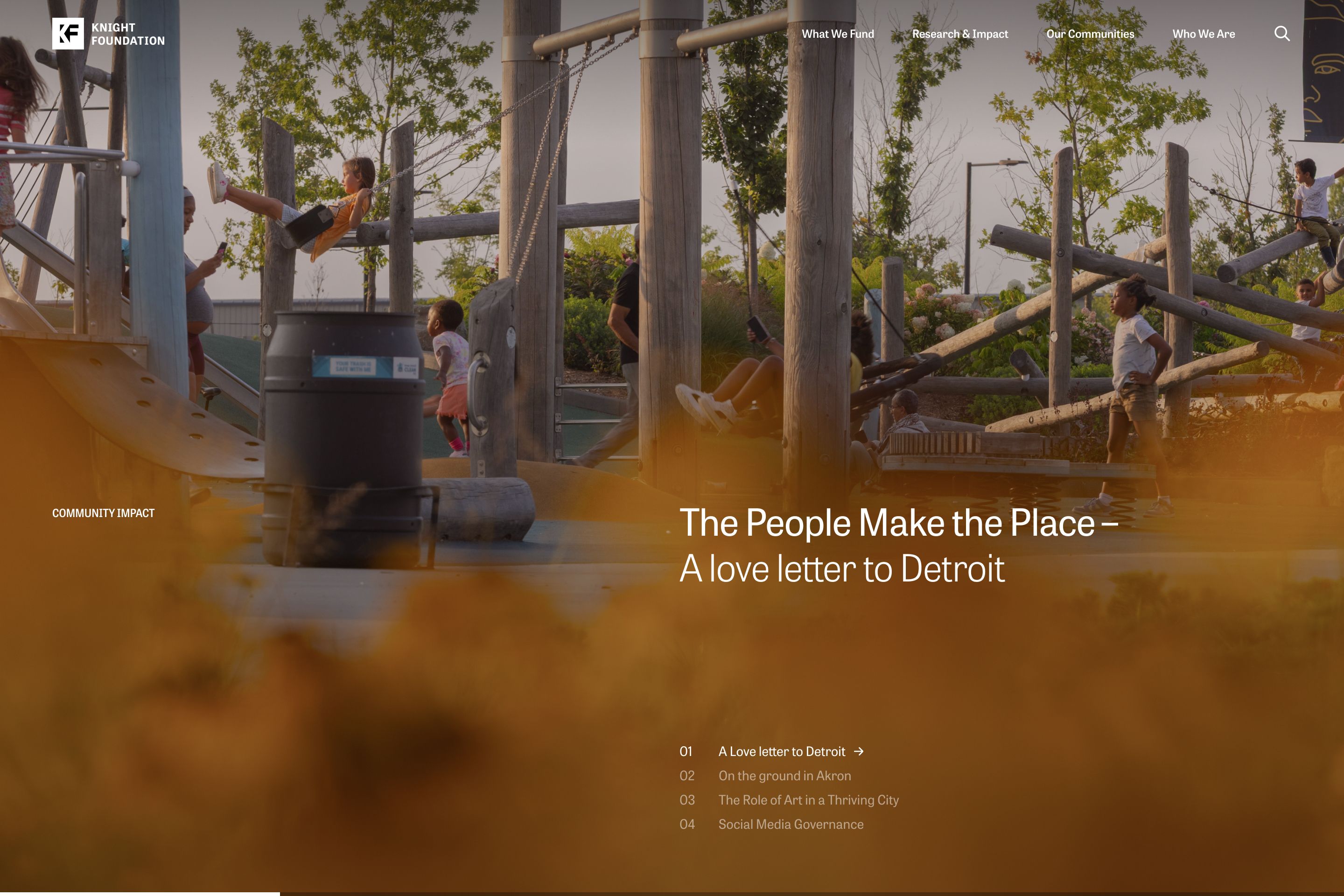 Knight Foundation homepage: “The People Make the Place – A love letter to Detroit”