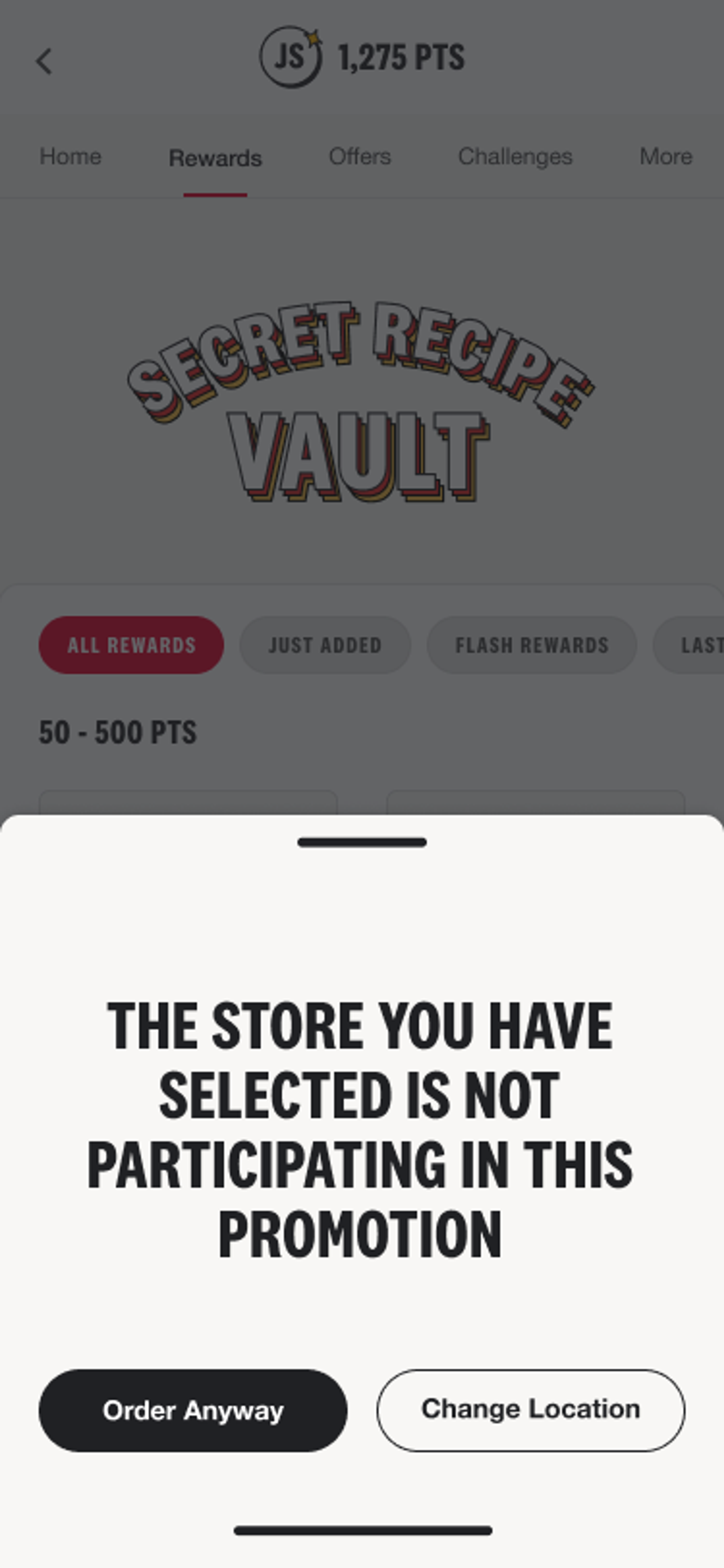 Store not participating in the promotion