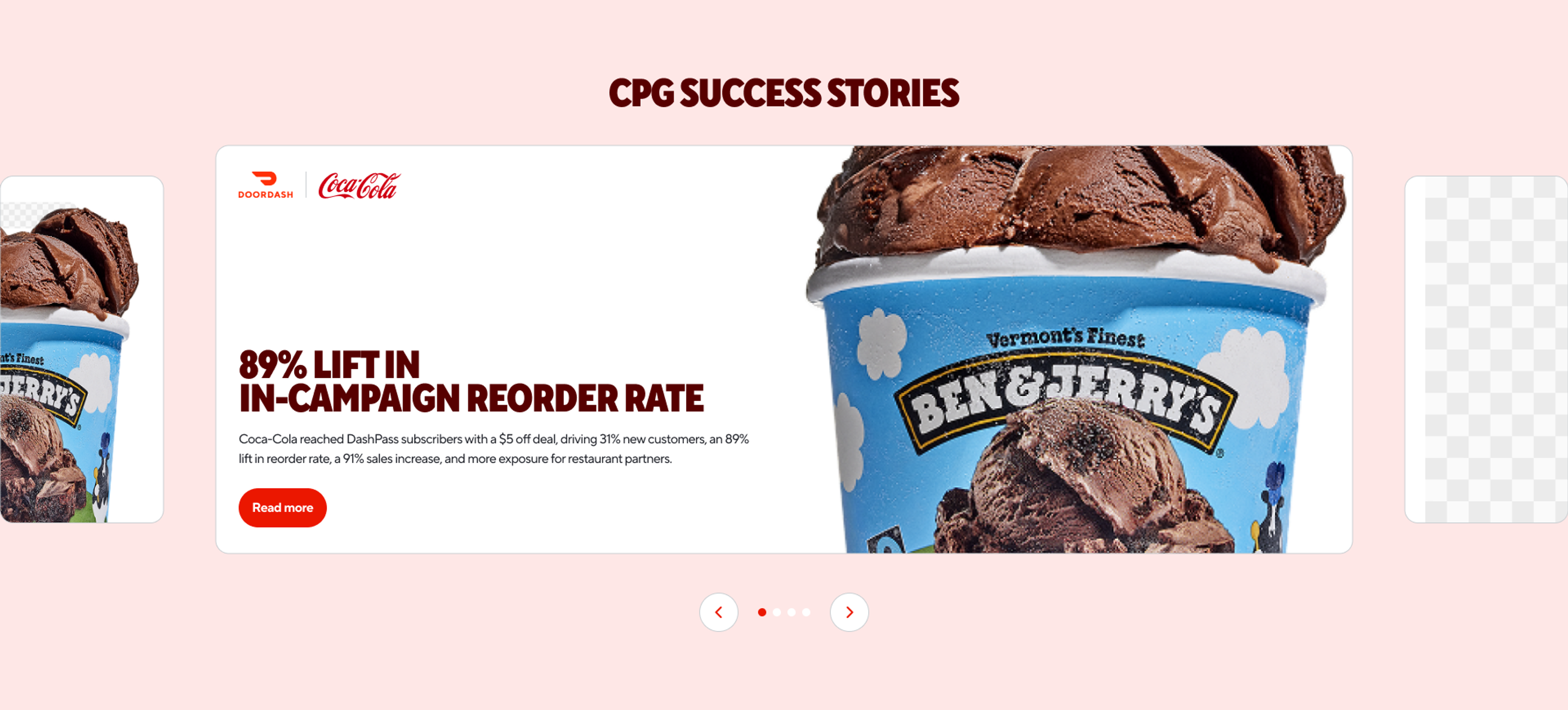 CPG success stories carousel featuring Ben & Jerry’s and Coca-Cola