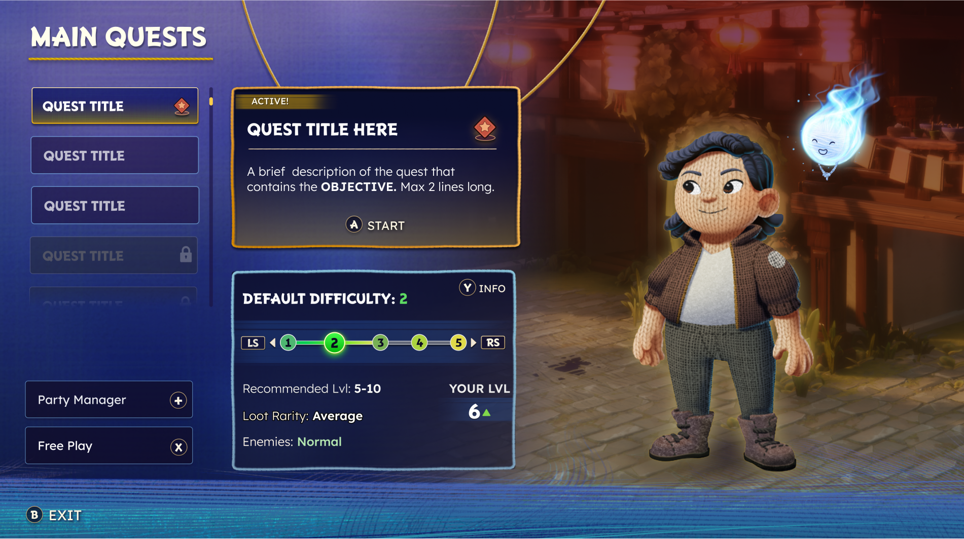 Quest Select Menu - Mockup
