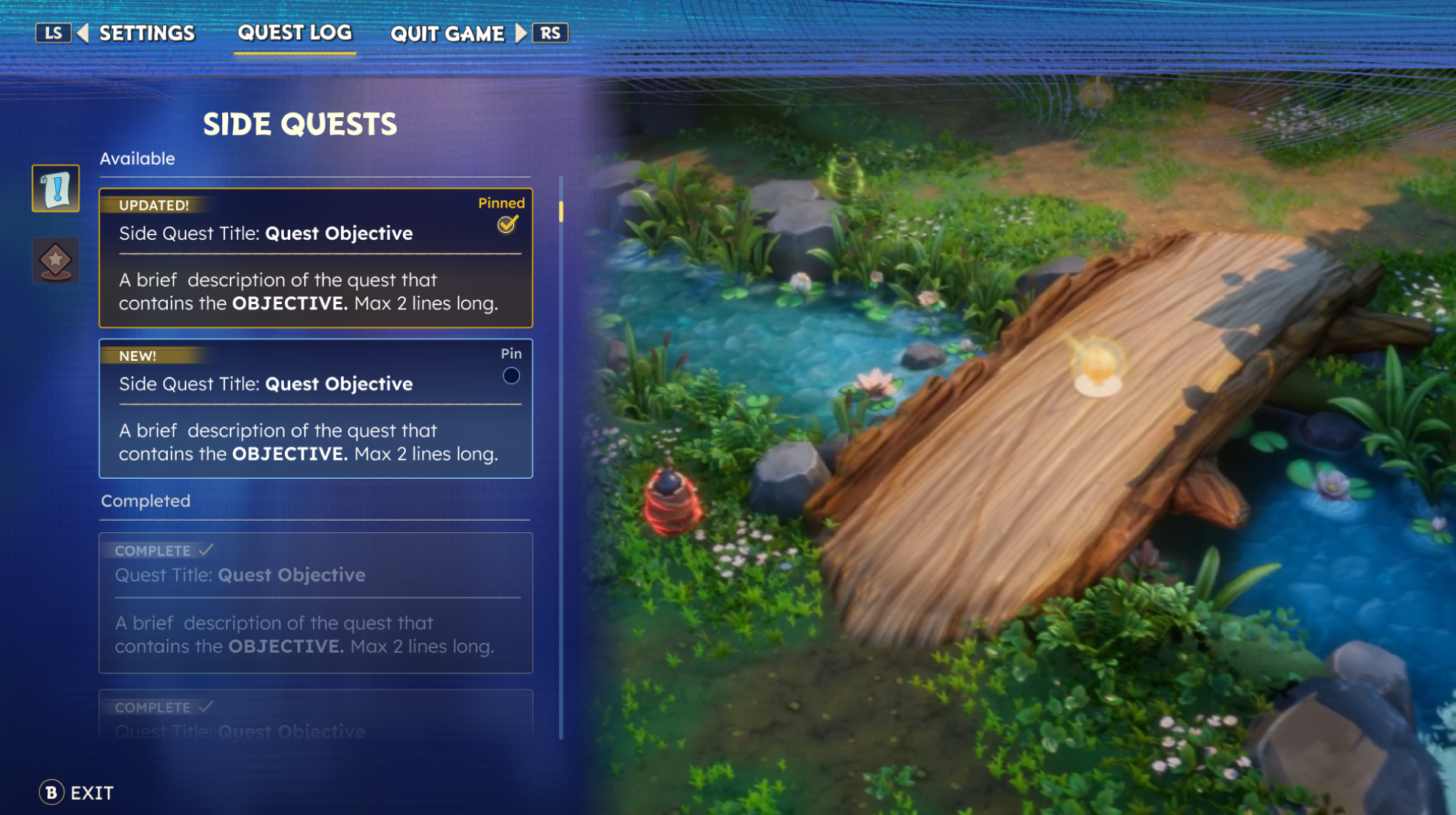 Side Quest Menu - Mockup