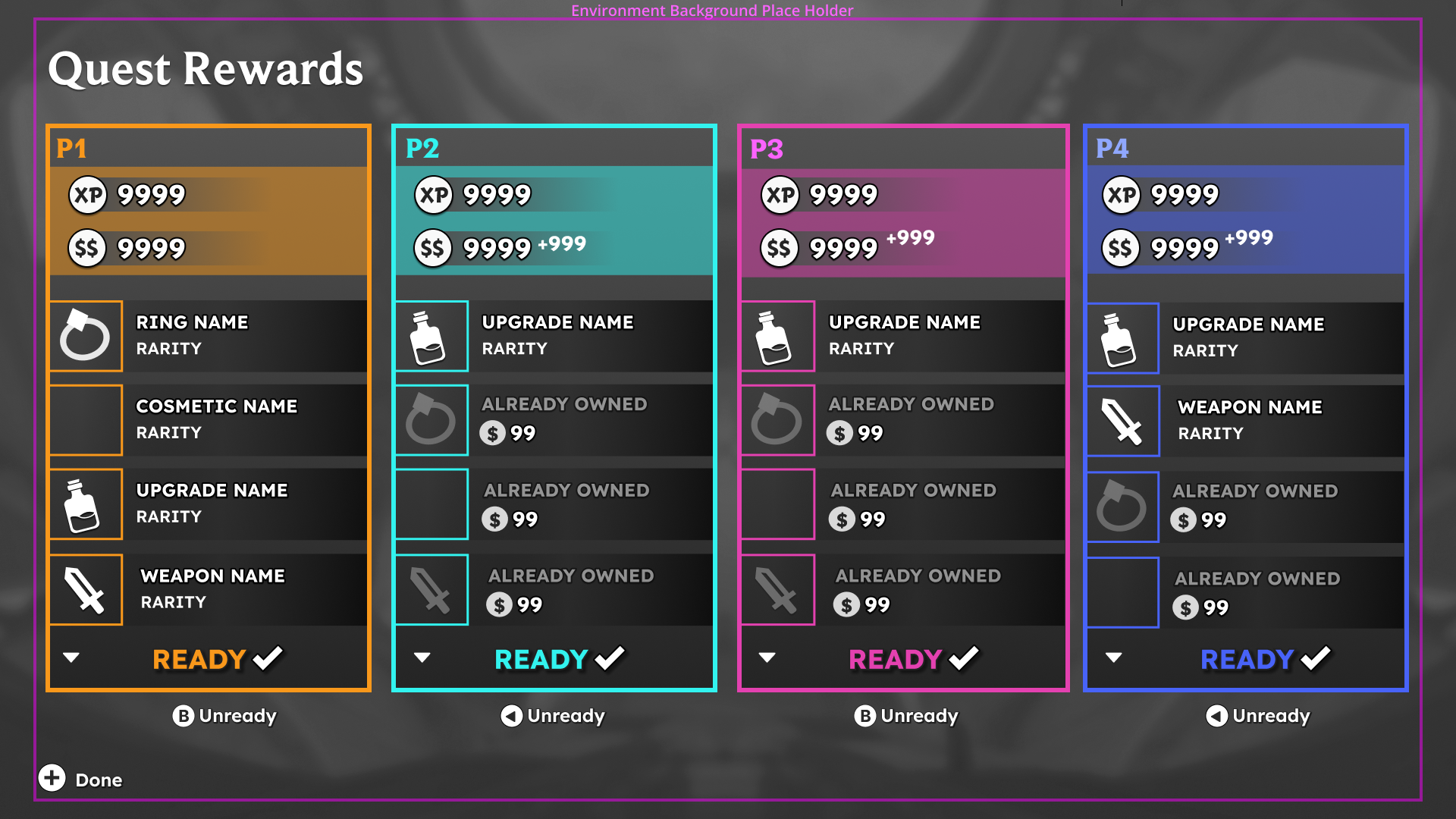 All players see their quest rewards and hit ready