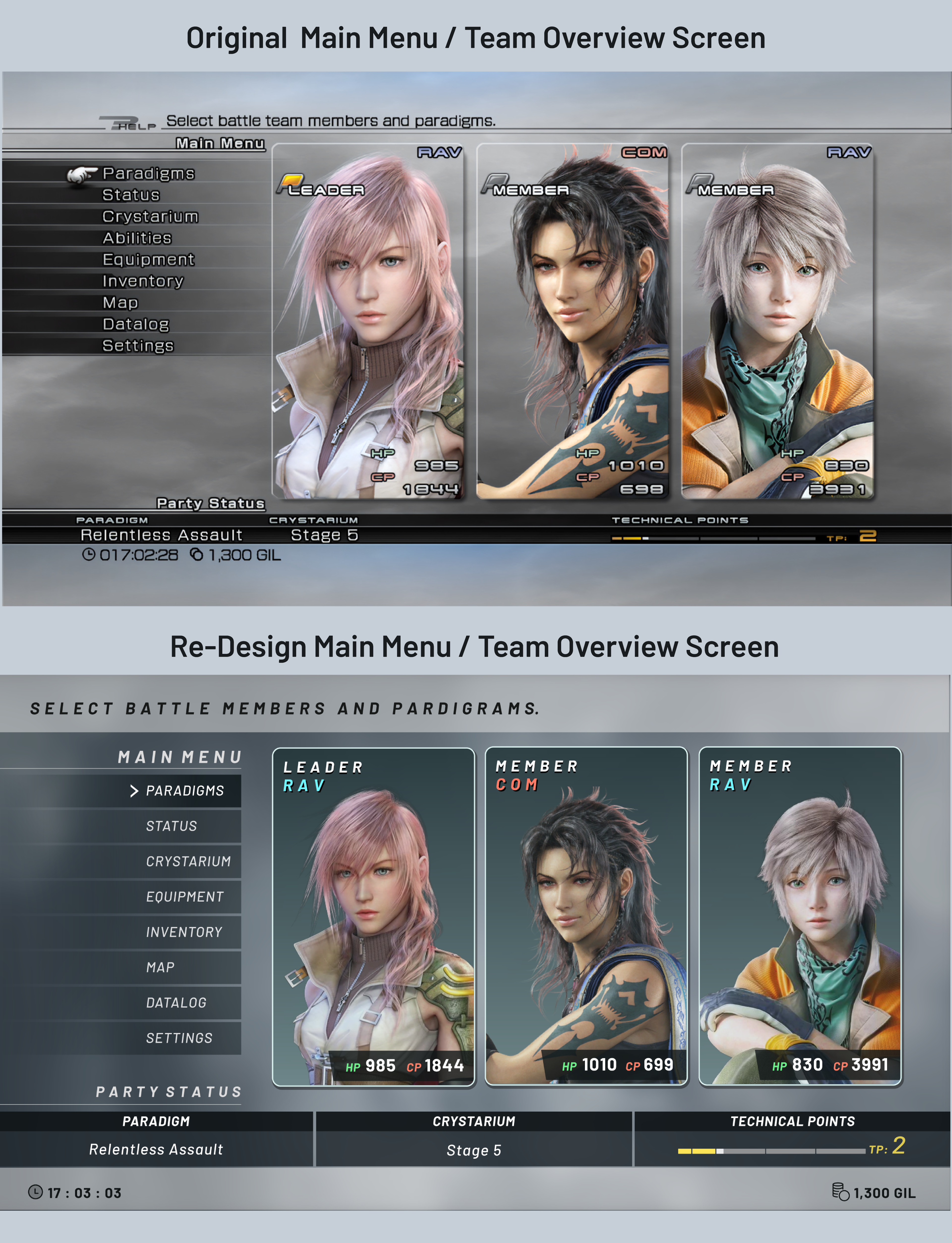 redesign comparison of team overview screen