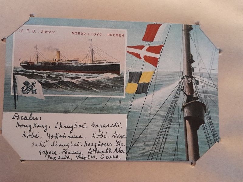 Carte postale ramenée par Puck et indiquant la liste de ses escales.