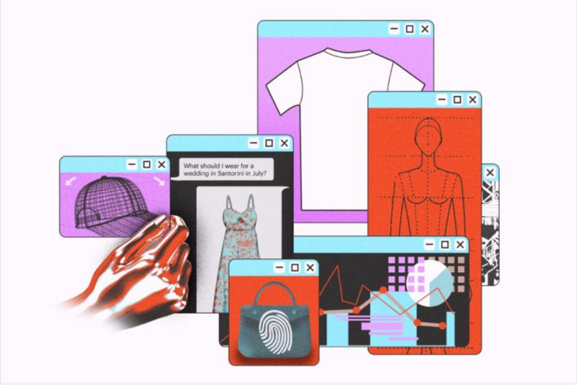 Computer windows showing fashion graphics