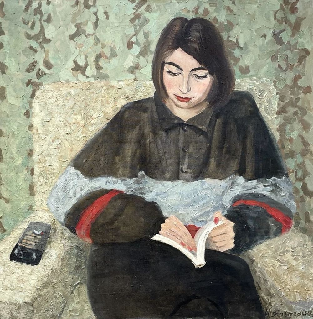 On the Day off, oil on canvas, 78 × 78 ס״מ, 1999