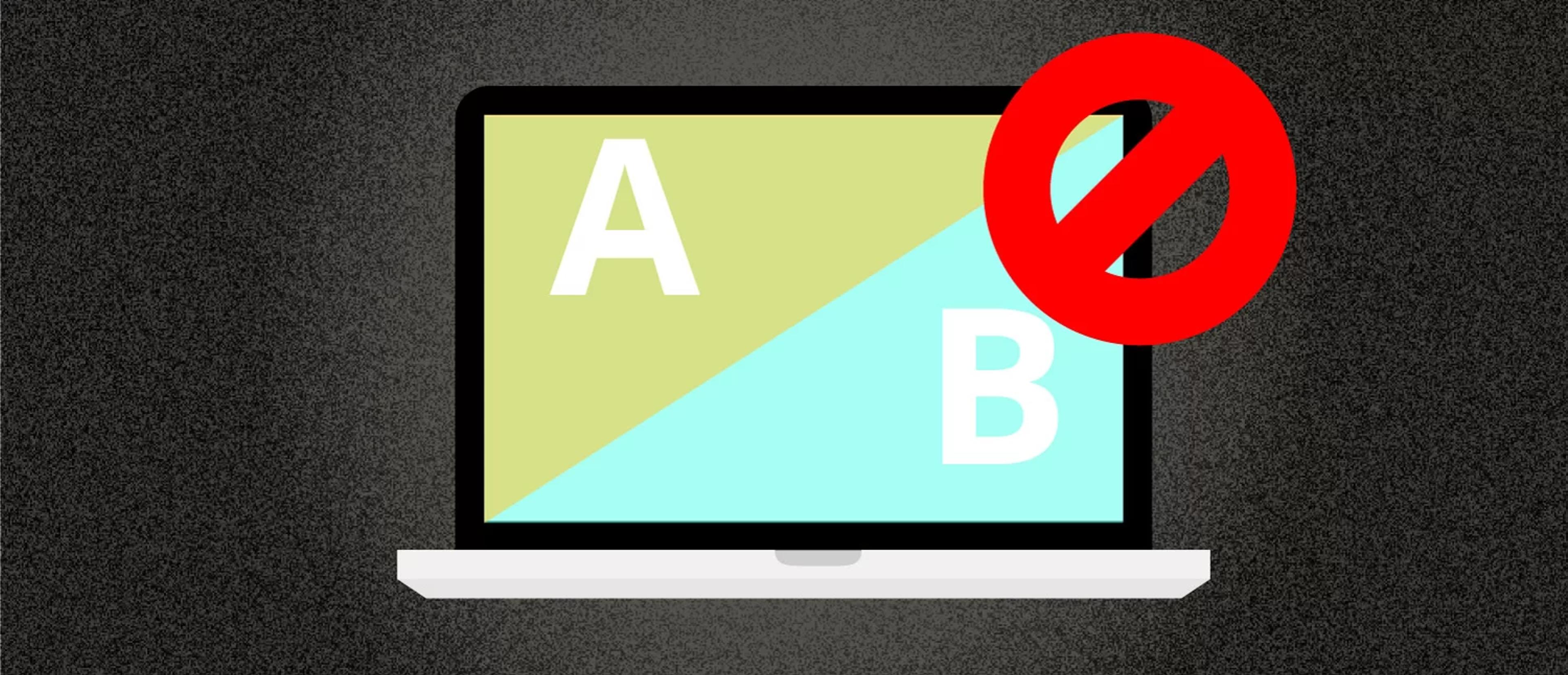 A/B på datamaskin og forbudt symbol