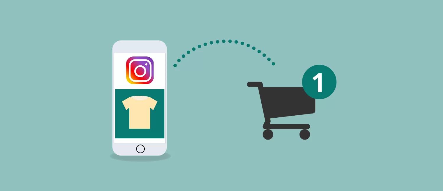 Telefon med Instagram og handlekurv