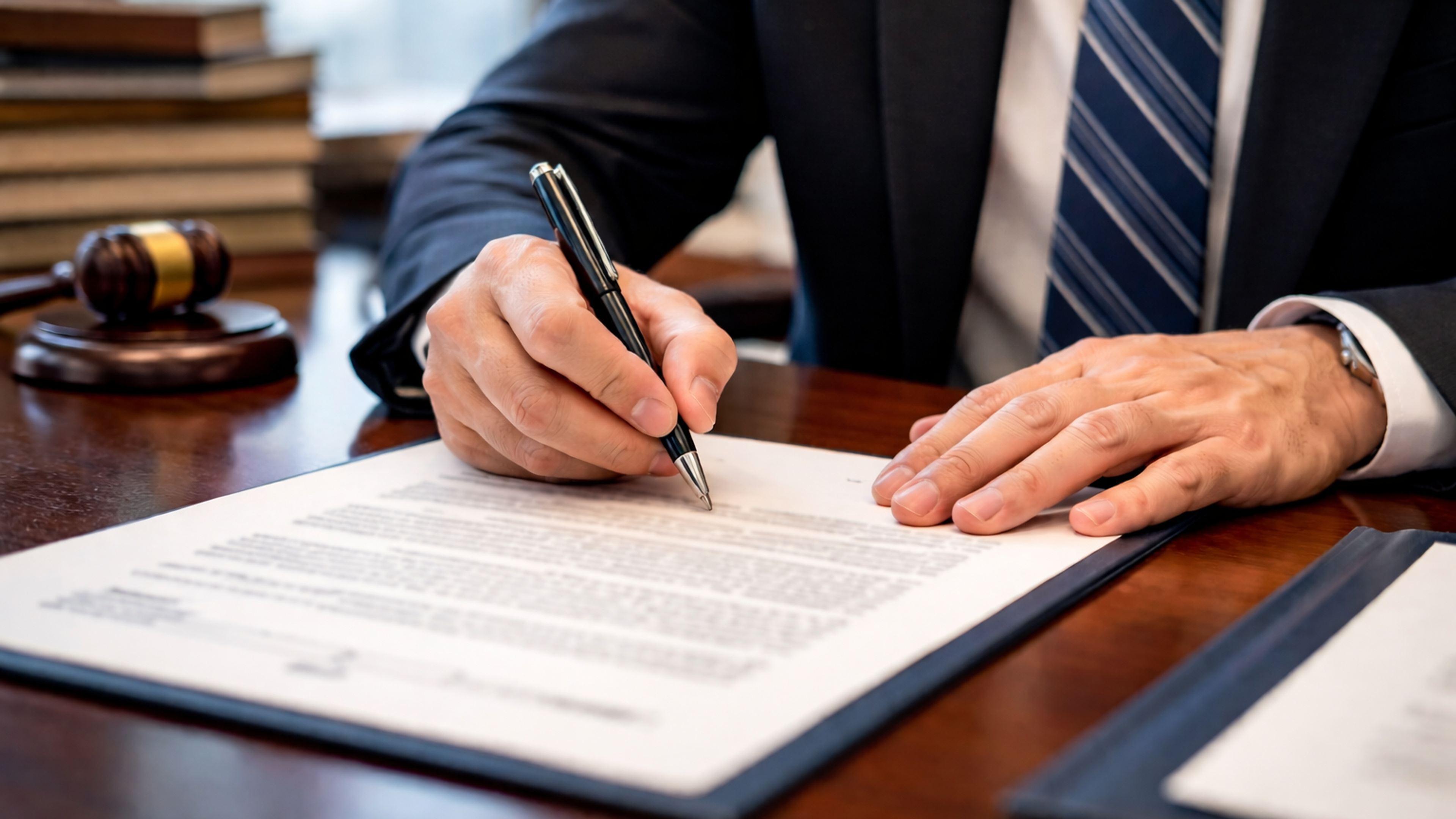 Man signing document in office