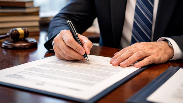 Man signing document in office