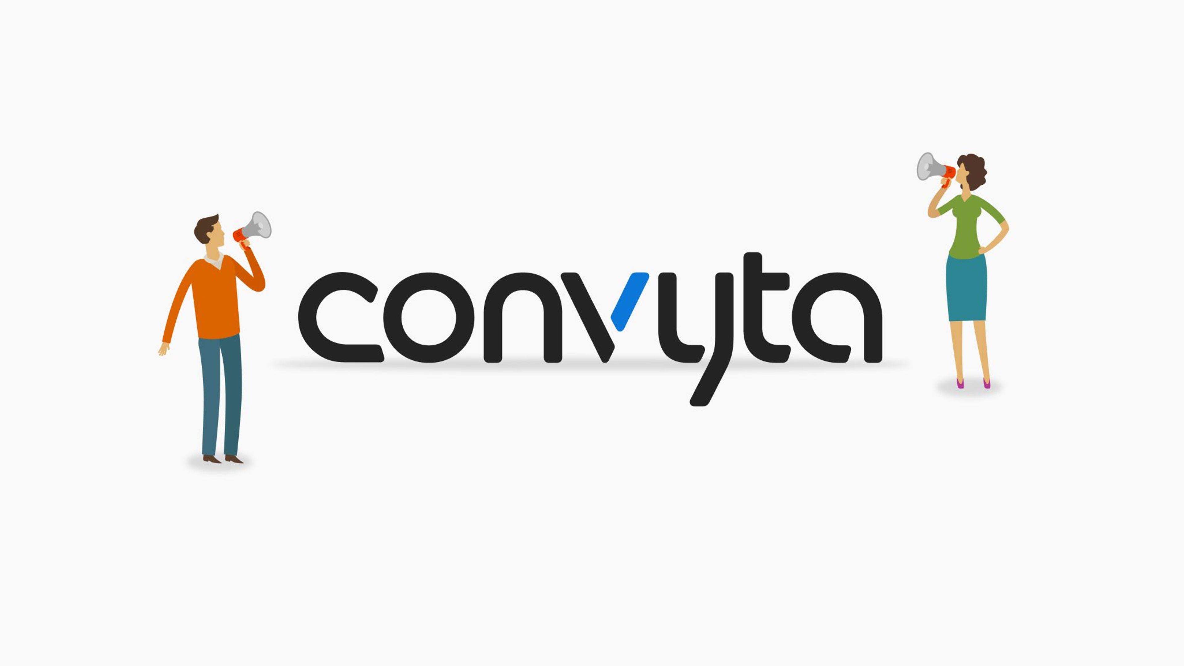 Decorative image of the Convyta logo with two people using bullhorns to make an announcement.