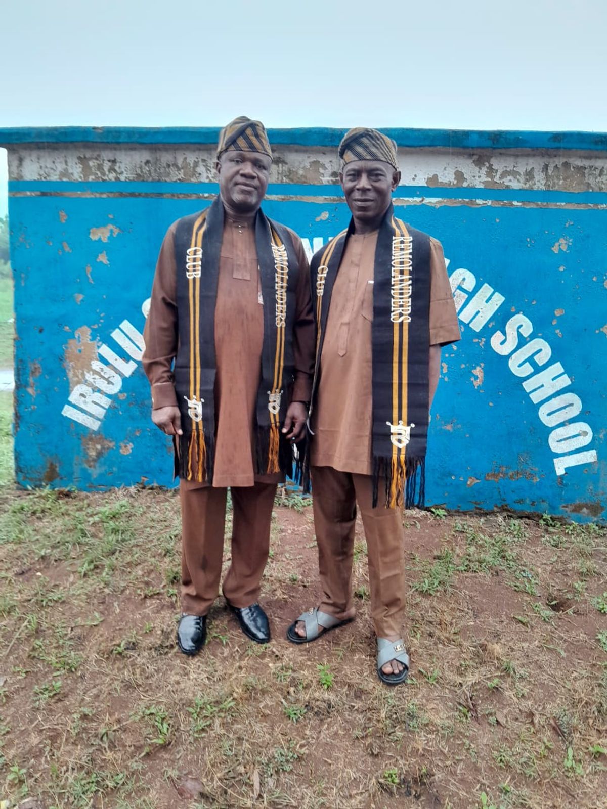 RL Yomi Sonubi and RL Ganiyu Adetunji at the entrance of Irolu Community High School