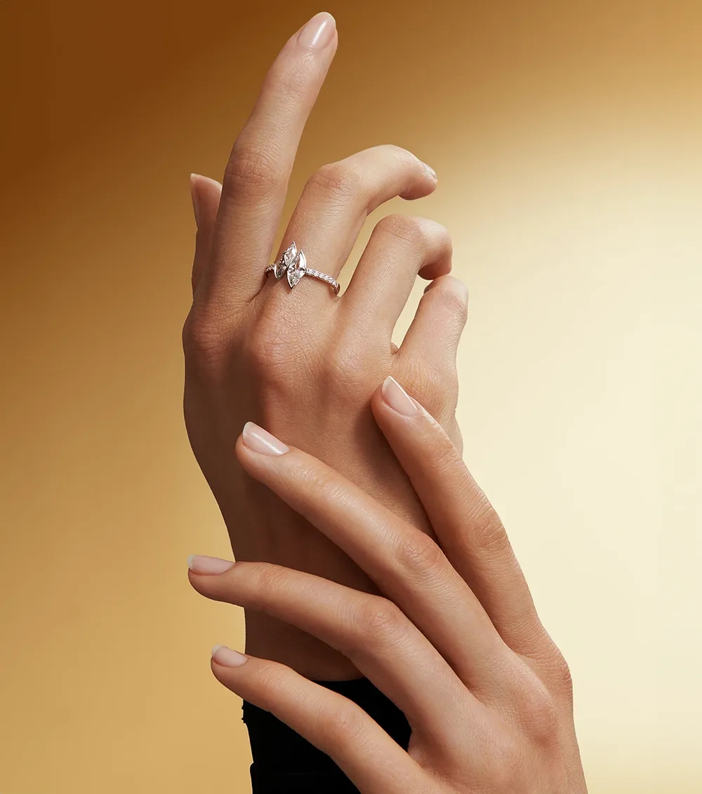 Unsaid's Signature cut Flame lab-grown diamond ring crafted in 18k recycled gold. 